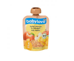 Quetschbeutel Apfel-Mango in Pfirsich mit Hafer 