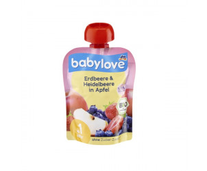 Quetschbeutel Erdbeere & Heidelbeere in Apfel 