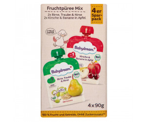Bio Fruchtpüree-Mix Birne-Traube mit Hirse & Kirsche-Banane in Apfel