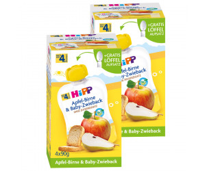 Apfel-Birne und Baby-Zwieback im Quetschbeutel