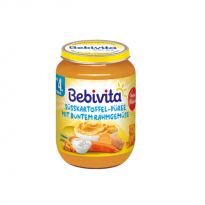 Süsskartoffel-Püree mit buntem Rahmgemüse