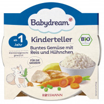 Bio Kinderteller buntes Gemüse mit Reis & Hühnchen